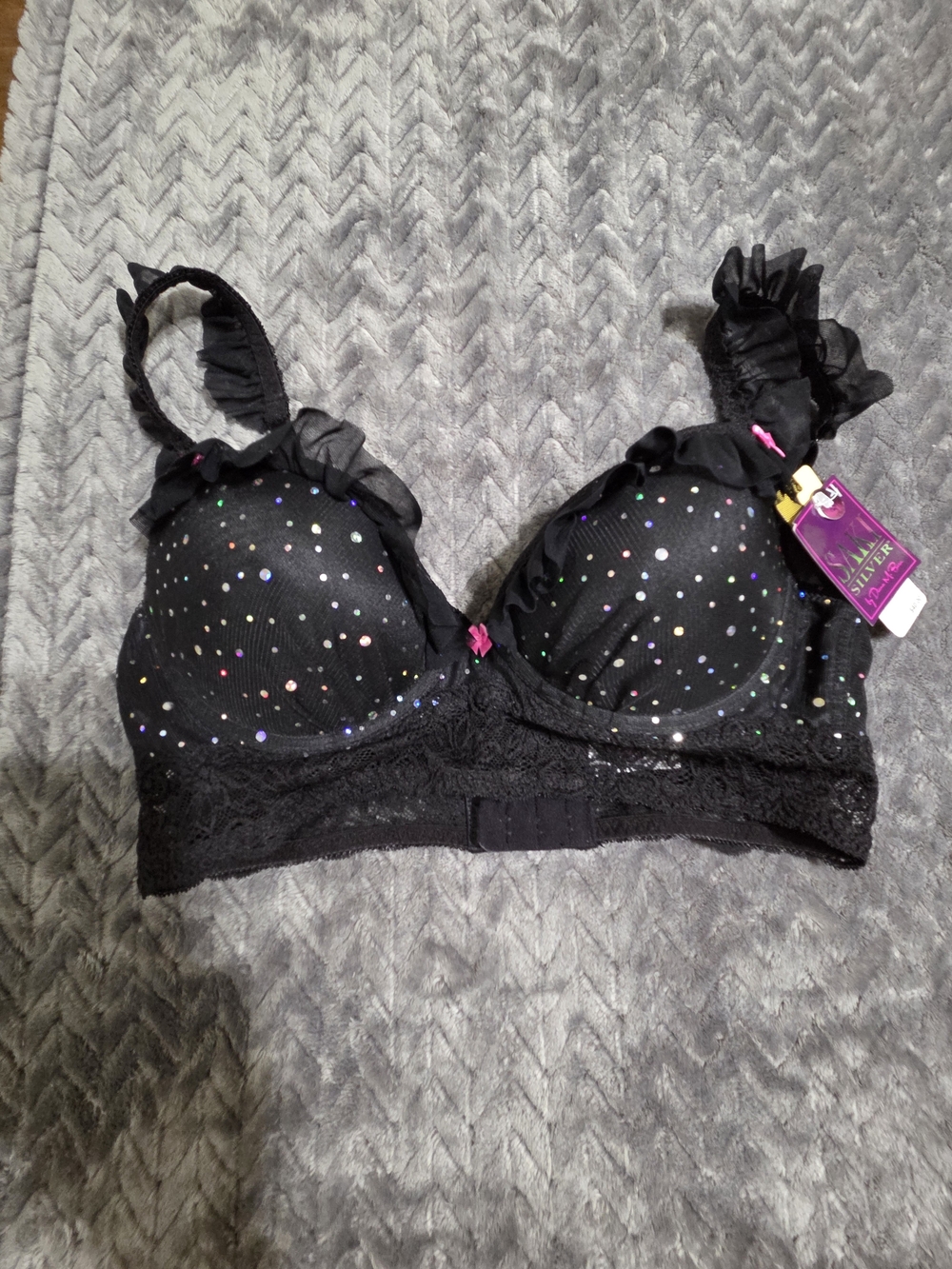 Saki Silver  Black Bra with Multicolor Polka Accents